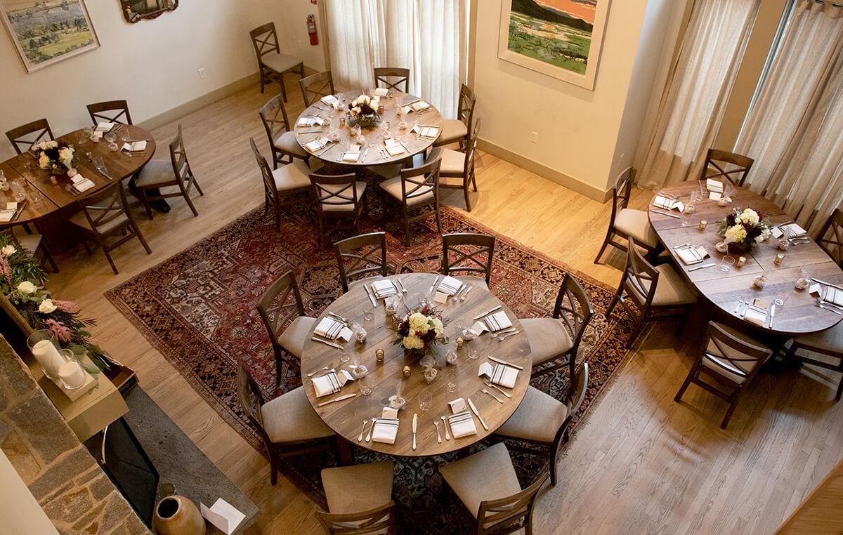 An aerial view of a dining room