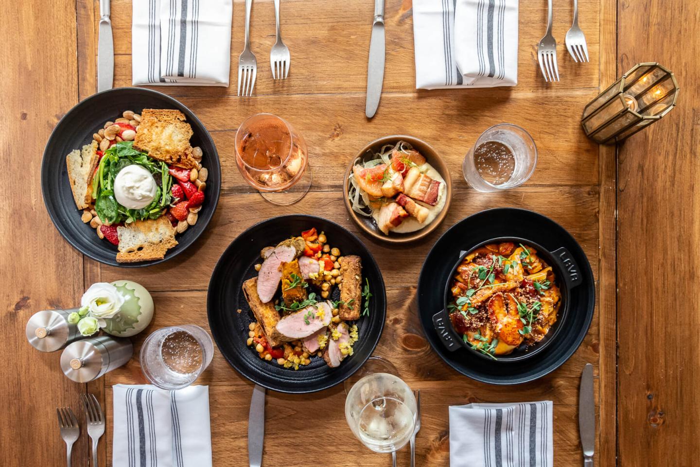 A top-down view of food on a table