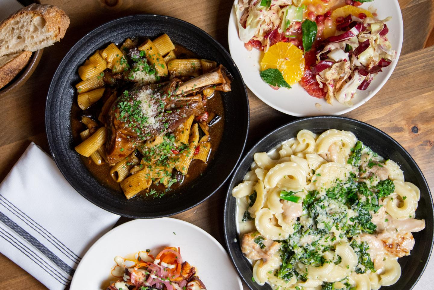 Aerial view of restaurant food