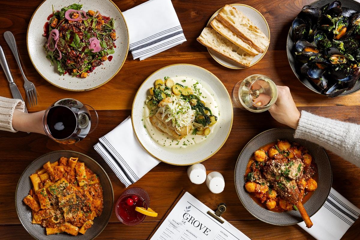 Aerial view of dinner at Grove