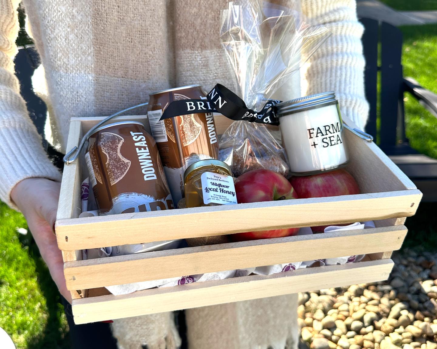 fall box at briar barn inn - cider apples candle and honey