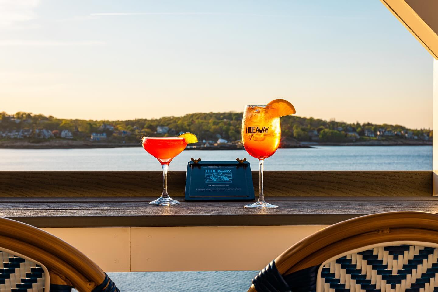 cocktails at sunset with ocean